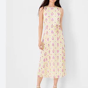 Ann Taylor Shimmer Tile Print Pleated Midi Dress